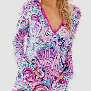 Lilly Pulitzer UPF 50+ Luxletic Gabi Popover Hoodie Small Psychedelic V Neck EUC